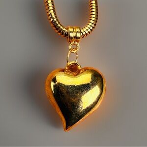 Vintage bright Goldtone Puffed Heart Pendant Necklace